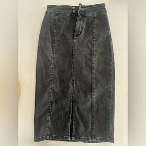 Classic Black Denim Midi Skirt